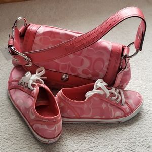 Coach Pink Flap Shoulder Bag & Sneakers